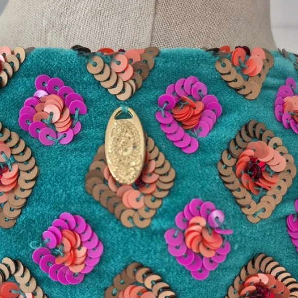 NWT Ruby Yaya Cotton Velvet Beaded Sequin Jacket Teal Boho Glam Large - Picture 6 of 12